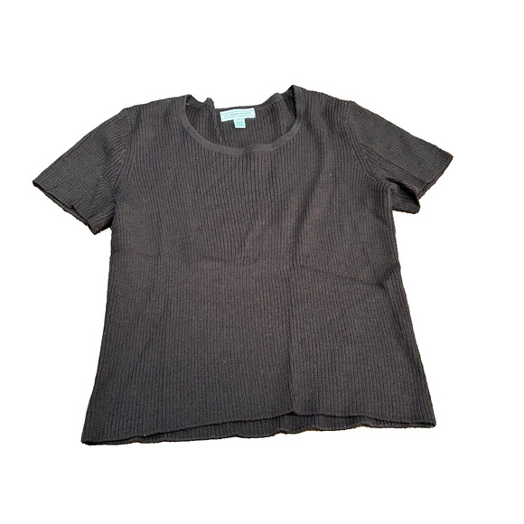 ST. JOHN SPORT Womens Brown Ribbed Wool Scoop Neck Short Sleeve Sweater Size P - Picture 1 of 8